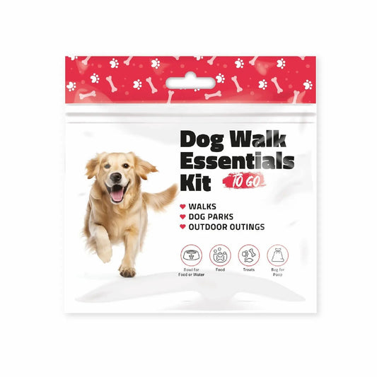 Red Dog Walking Kit packaging with dog illustration and travel-friendly design