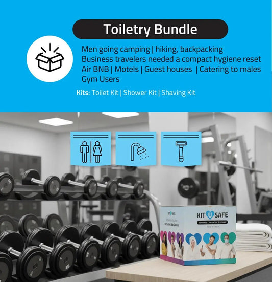 Toiletry kit sitting in a gym