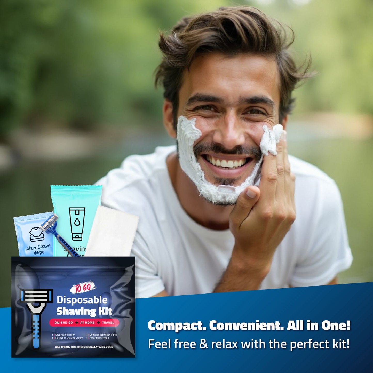 Single Pack – Compact Shaving Kit with Razor, Shaving Cream, Washcloth, and Aftershave Wipe – Travel-Ready Grooming Essentials for Men and Women