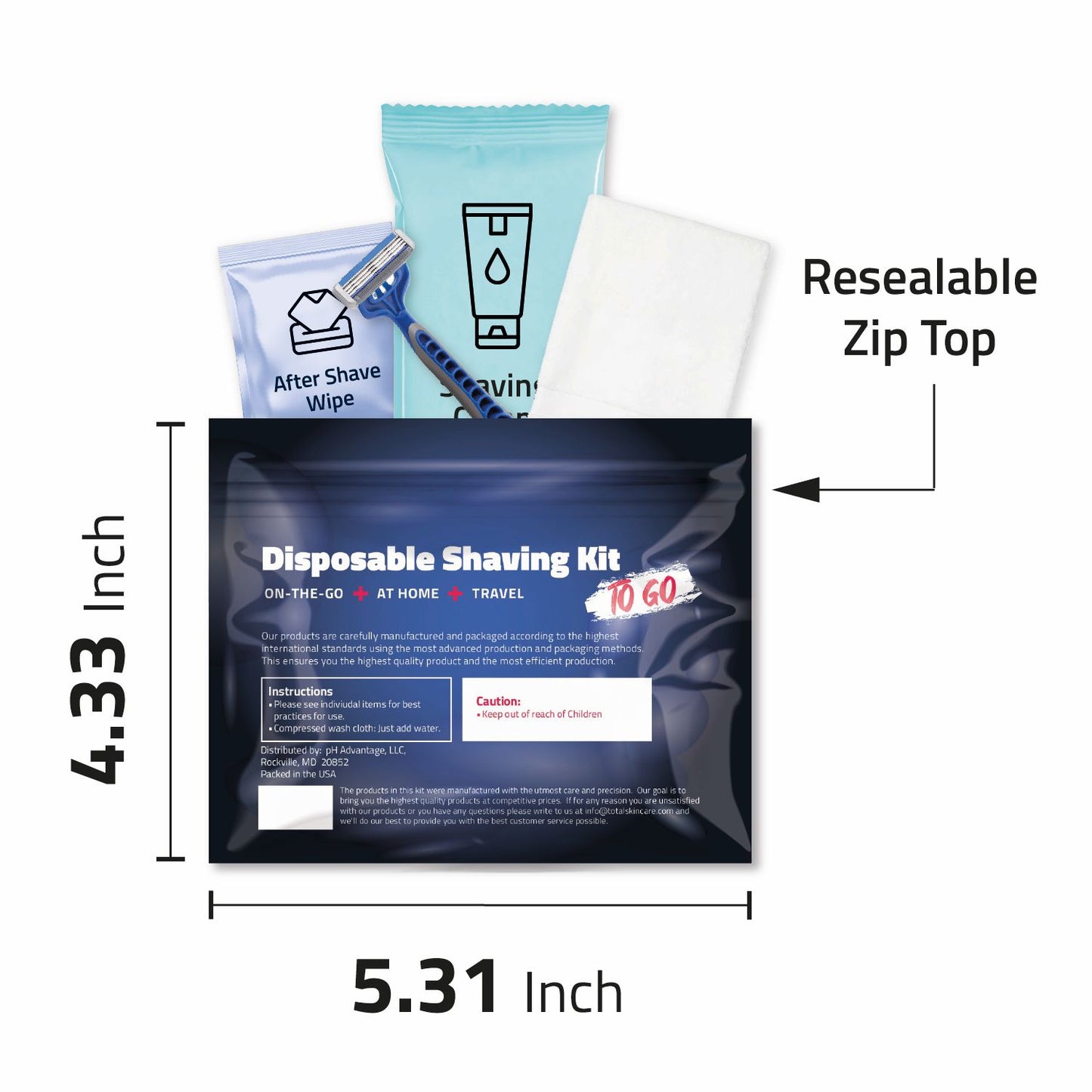 50 Pack – Bulk Shaving Kits with Razor, Shaving Cream, Washcloth, and Aftershave Wipe – Individual Hygiene Packs for Shelters, Charities, and Travel Programs