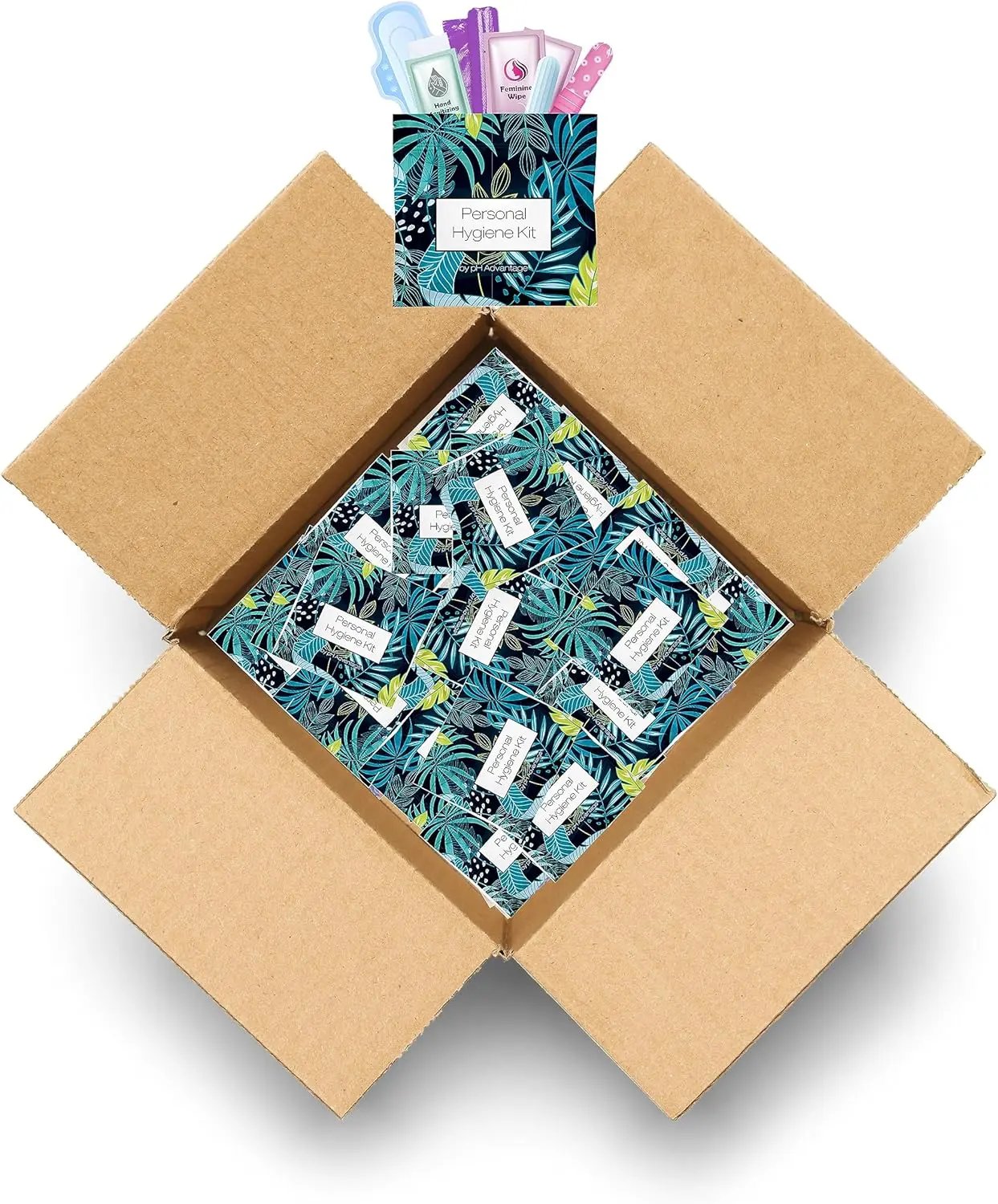 Case of Blue Forest Feminine Hygiene Kits – individually sealed feminine hygiene packs for convenience and travel.