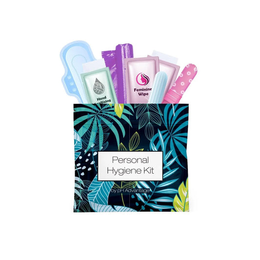 Blue Forest Feminine Hygiene Kit – compact personal care set with pad, tampon, and wipes for travel or emergencies.