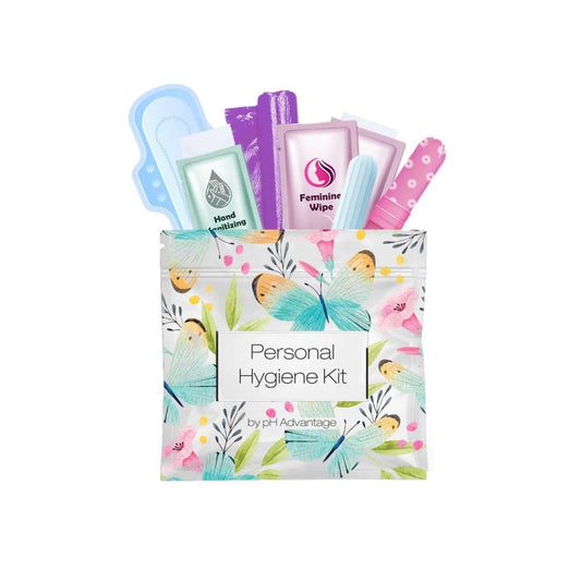 Single Feminine Hygiene Kit package with butterfly design containing period care essentials.