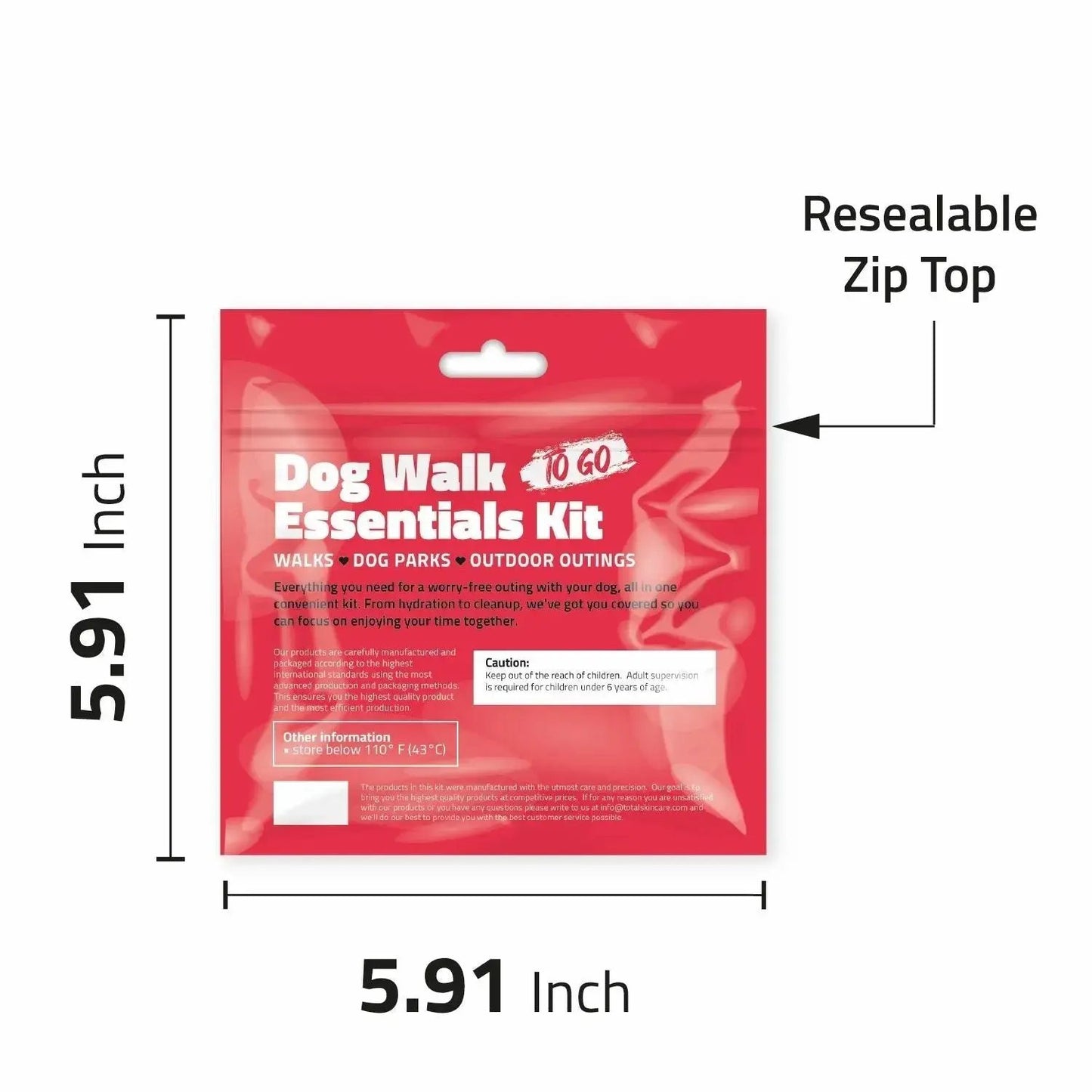 Back of Dog Walking Kit showing resealable zip-top design and product details