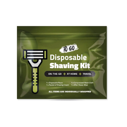 Green Shaving Kit packaging with razor graphic and travel-friendly design