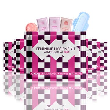 Menstrual Disc Kit with Pad, Wipes & Hand Sanitizer – Compact Period Essentials On the Go (Purple Checkers)