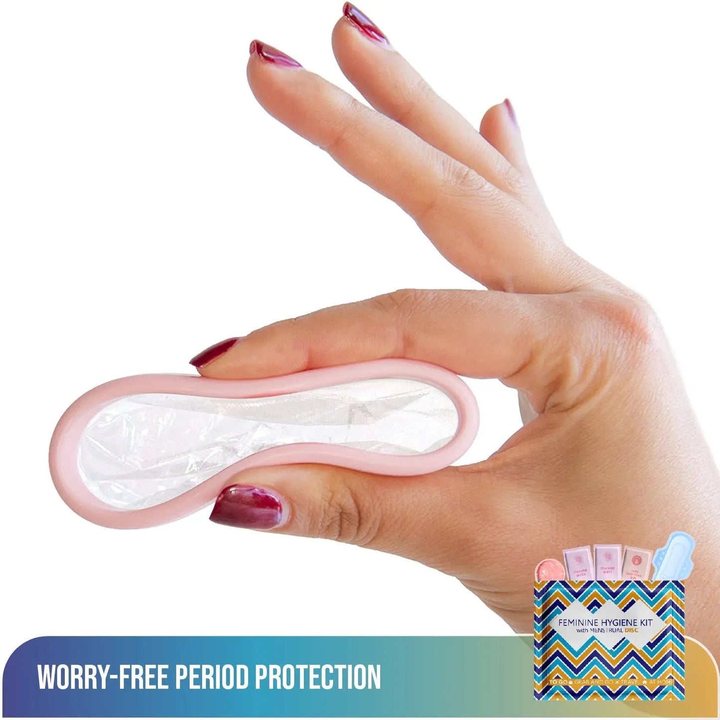 Close-up of a hand holding a menstrual disc from the Menstrual Disc Kit for flexible, worry-free protection.