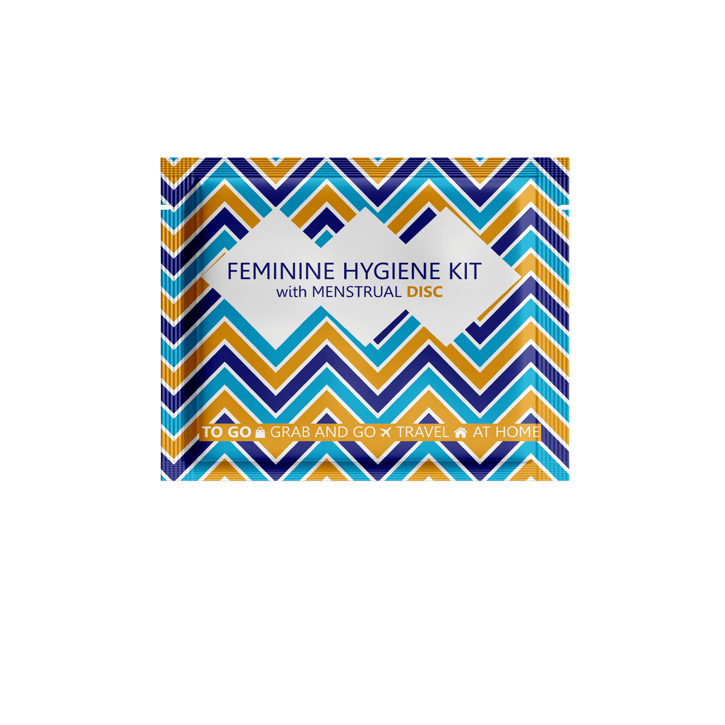 Menstrual Disc Kit packages with bold purple checkered design labeled Feminine Hygiene Kit with Menstrual Disc.