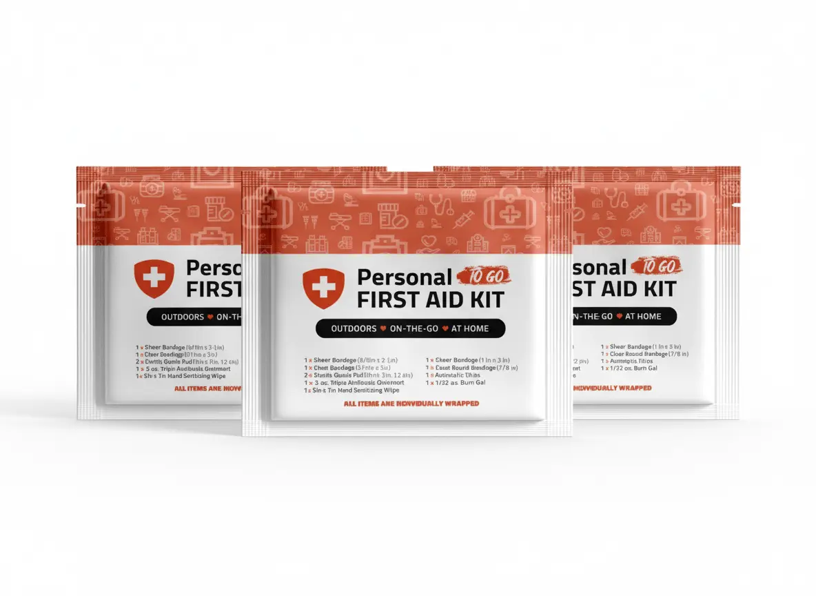 Three Compact Orange Mini First Aid Kits with essential first aid supplies for on-the-go, outdoor, and home use.