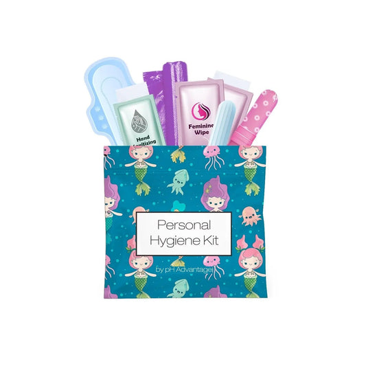 Under the Sea Feminine Hygiene Kit with mermaid and ocean design, featuring individually packed feminine care essentials.