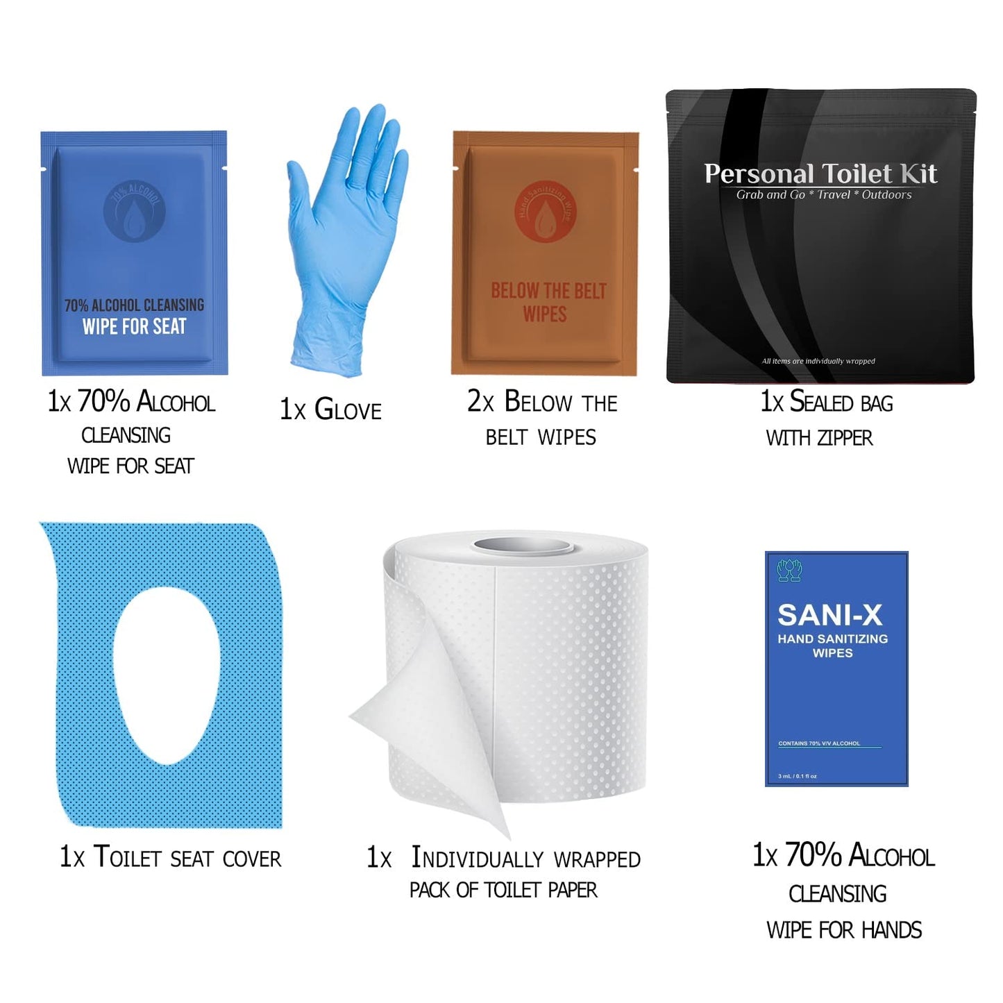 Personal Toilet Kit - 10 Pack - Black Edition Kit U Safe