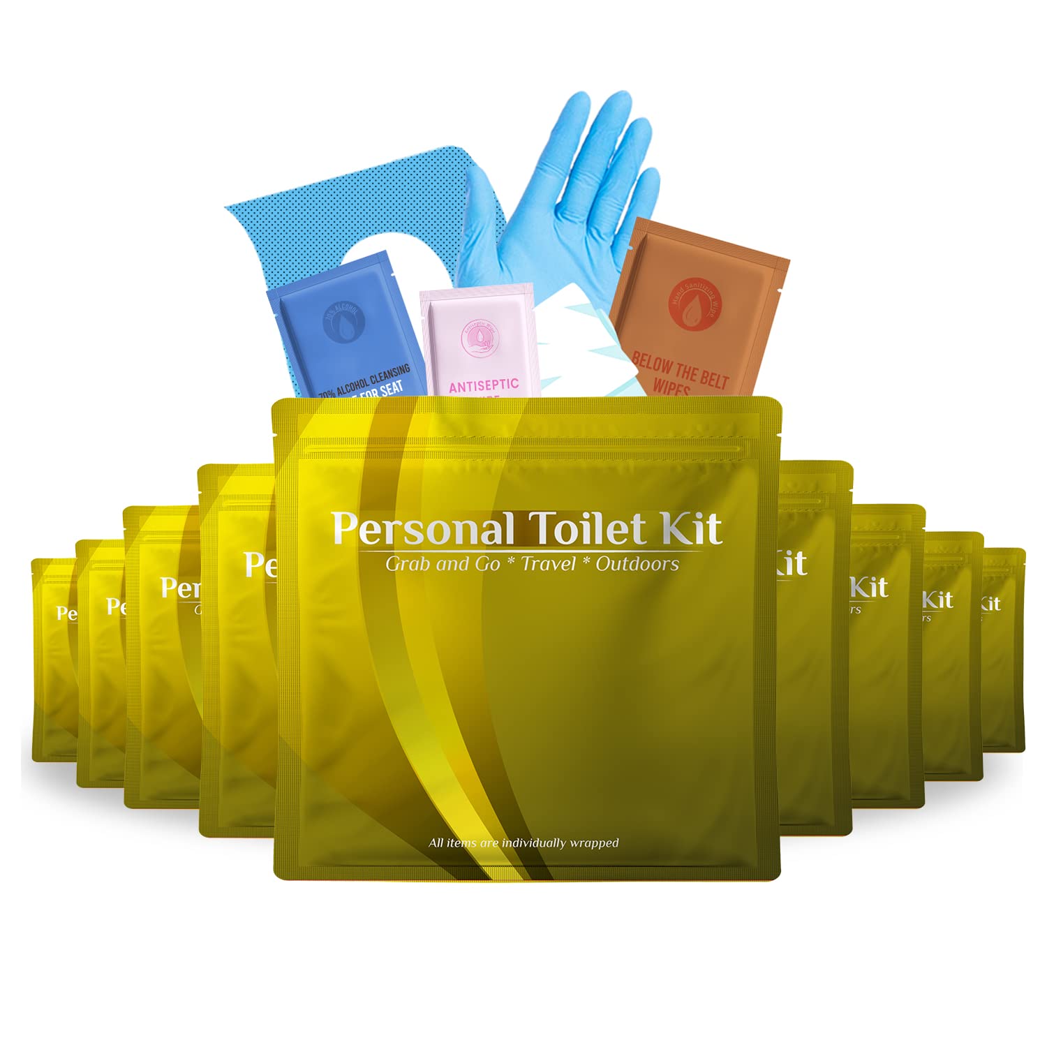 10Pack Gold Personal Toilet Kits Premium Hygiene Kit U Safe