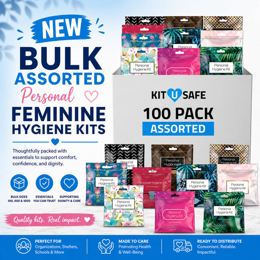 Introducing the NEW Bulk Feminine Hygiene Kits: Available in 100, 500, and 1000