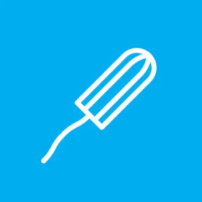 White Icon of a tampon on a blue background representing a Feminine Hygiene Kit