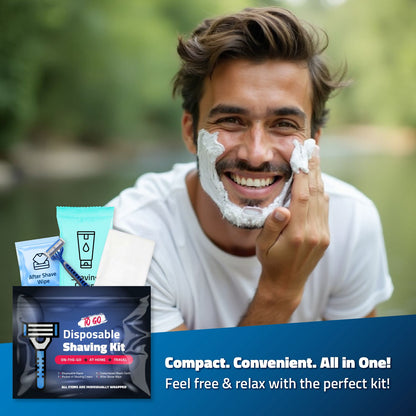 50 Pack – Bulk Shaving Kits with Razor, Shaving Cream, Washcloth, and Aftershave Wipe – Individual Hygiene Packs for Shelters, Charities, and Travel Programs