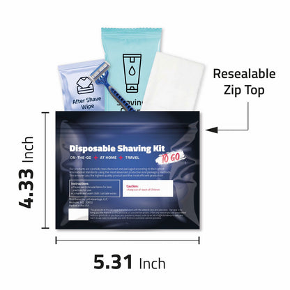 50 Pack – Bulk Shaving Kits with Razor, Shaving Cream, Washcloth, and Aftershave Wipe – Individual Hygiene Packs for Shelters, Charities, and Travel Programs