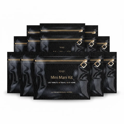 Ten-pack of Black Mini Manicure Kits showing elegant matte black design — great for group events, resale, or travel bundles.