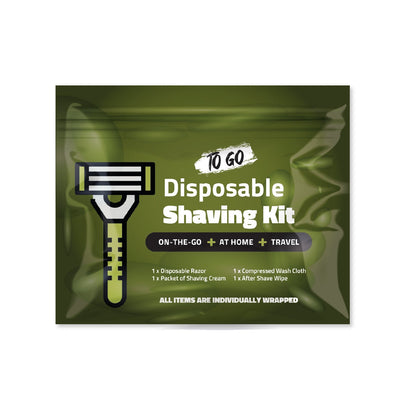 Single Pack – Compact Shaving Kit with Razor, Shaving Cream, Washcloth, and Aftershave Wipe – Travel-Ready Grooming Essentials for Men and Women