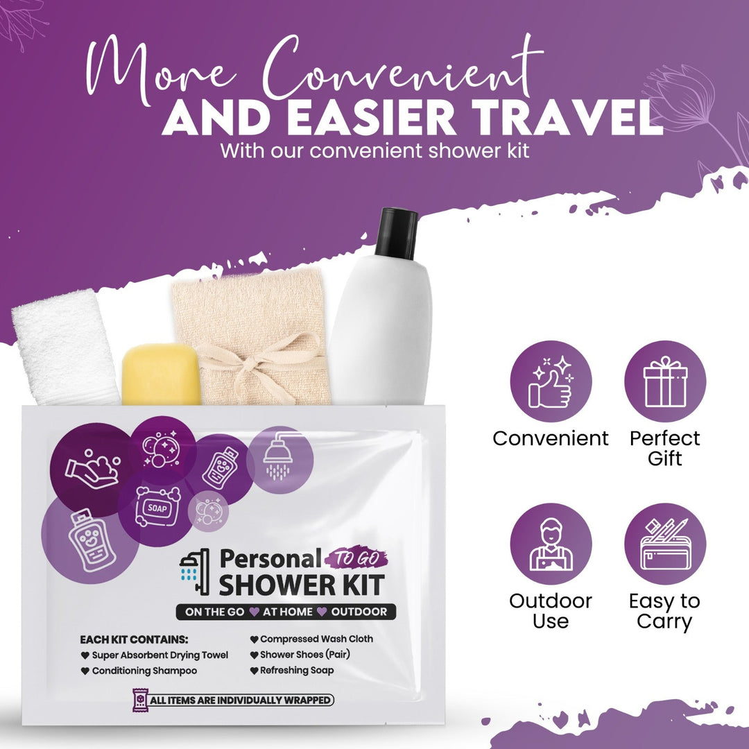 Compact Personal Shower Kit To-Go– Your Hygiene Companion for Travel, Gym, and Outdoor Adventures - Purple