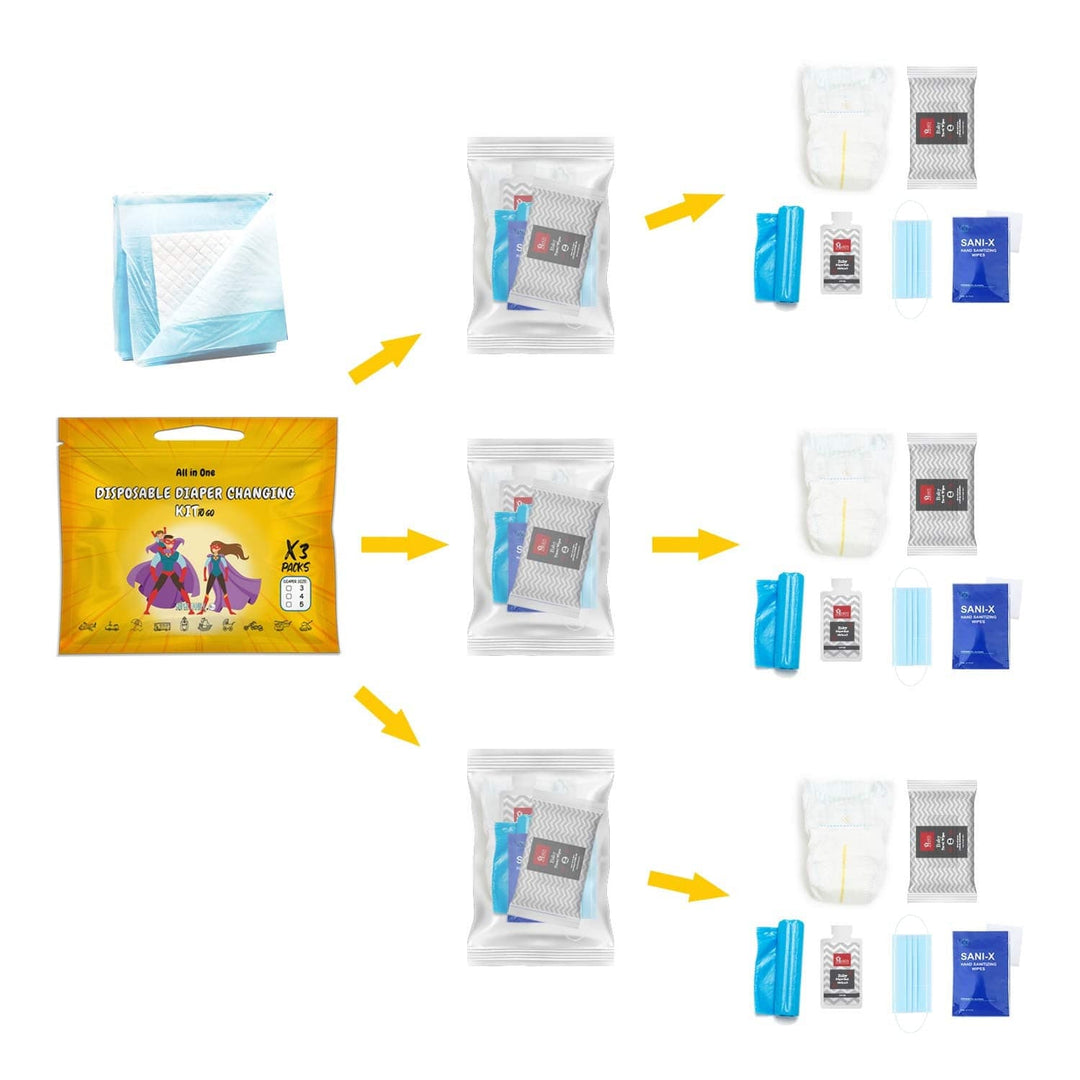 Disposable Diaper Changing Kit To Go - 3 Pack Kit U Safe
